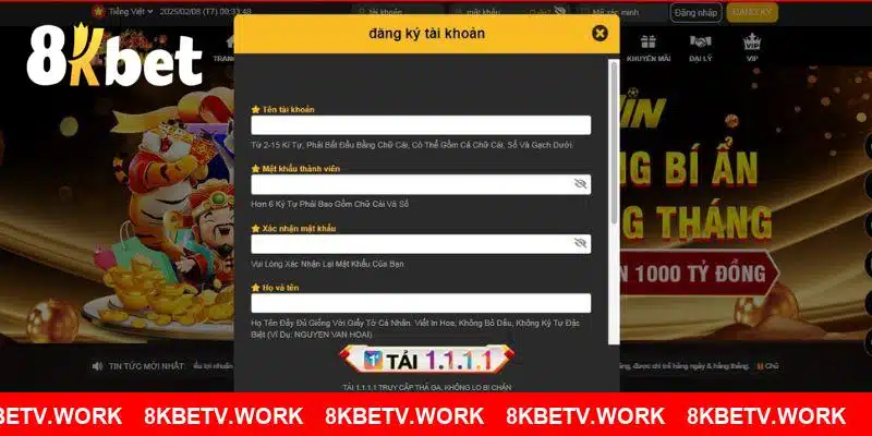 Cập nhật thông tin đăng ký 8KBET theo mẫu